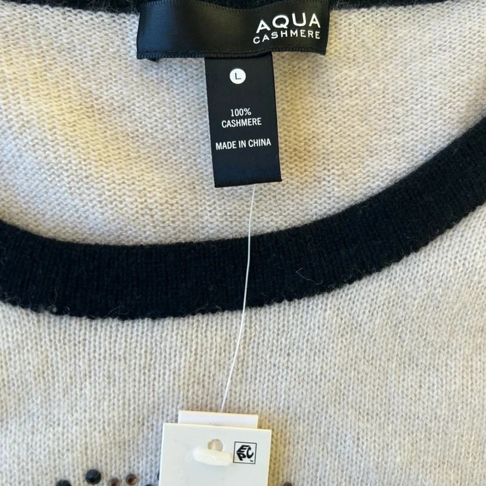 Aqua 100% Cashmere Embellished Skull Cashmere Baseball Style Sweater Large NWT